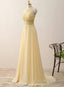 Yellow Chiffon Lace Appliques A Line Long Evening Dresses Zipper-Up