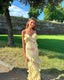Yellow Fashion Elegant Layered Tulle Long Ball Gown Backless Mermaid Slim Fit Evening Gown Party Dress