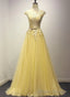 Yellow Long Prom Dress, A Line Round Neckline Formal Dress