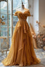 Yellow/Purple A-Line Off-Shoulder Chiffon Prom Dresses Long Prom Gowns