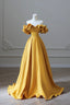 Yellow Satin Long Prom Dress, Simple Off Shoulder Prom Prom Dress