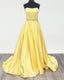 Yellow Satin Strapless Ball Gowns Dress Beaded Sashes