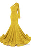 Yellow Sequins Mermaid Prom Dresses One Shoulder Prom Dresses Floor Length Wedding Prom Gown