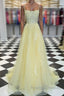 Yellow tulle lace long prom dress yellow lace formal dress
