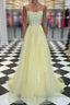 Yellow tulle lace Prom Dresses Long yellow lace Prom Dresses