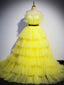 Yellow Tulle Long Prom Dress, Yellow Tulle Formal Dress
