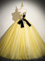 Yellow Tulle Strapless Appliques Quinceanera Dress