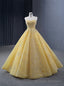 Yellow Tulle Strapless Sequins Beading Prom Dress