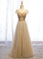 Yellow Tulle V Neck Beading Sequins Prom Dress