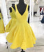 Yellow V Neck Satin Short Prom Dresses Yellow Homecoming Dresses