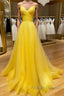 Yellow v neck tulle Prom Dresses Long yellow Prom Dresses