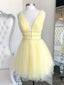 Yellow V Neck Tulle Sequin Short Prom Dresses Yellow Prom Dresses