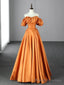 Orange Floor Length Satin Long Prom Dress, Off the Shoulder Prom Prom Dress