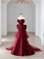 Off the Shoulder Floor Length Satin Prom Dress, Mermaid V Neck Prom Prom Dress