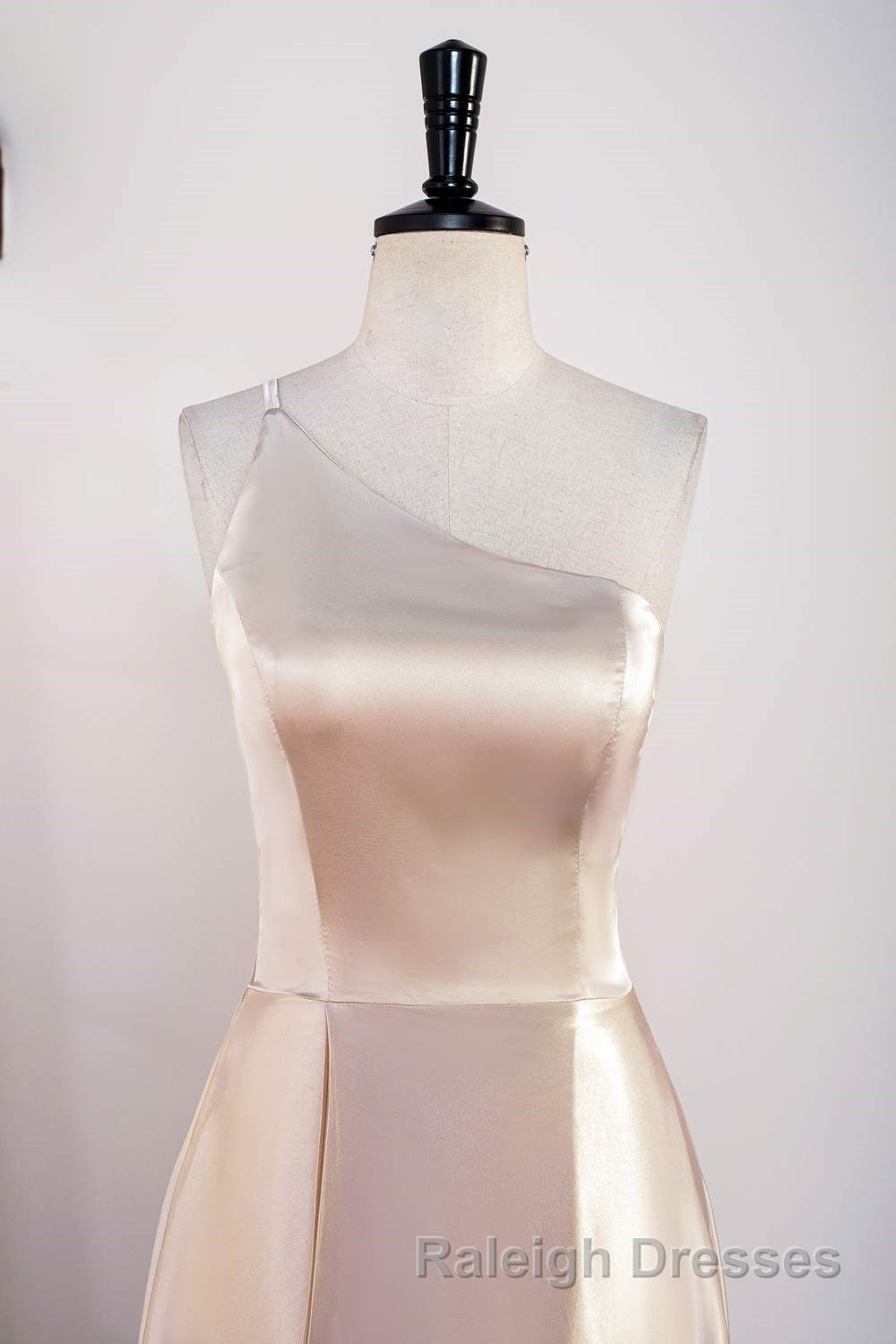 Champagne One Shoulder A Line Satin Tea Length Bridesmaid Dresses