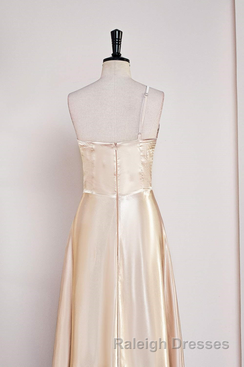 Champagne One Shoulder A-line Satin Tea Length Bridesmaid Dress