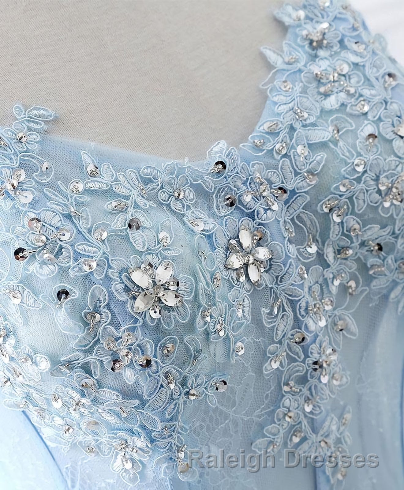 Light Blue Tulle Lace Long Prom Dress, Formal Dress Secondary image