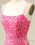 Gorgeous Sparkly Double Spaghetti Straps Tight Homecoming Dress With Fringe