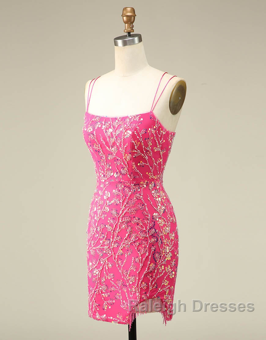 Gorgeous Sparkly Double Spaghetti Straps Tight Homecoming Dress With Fringe Secondary image