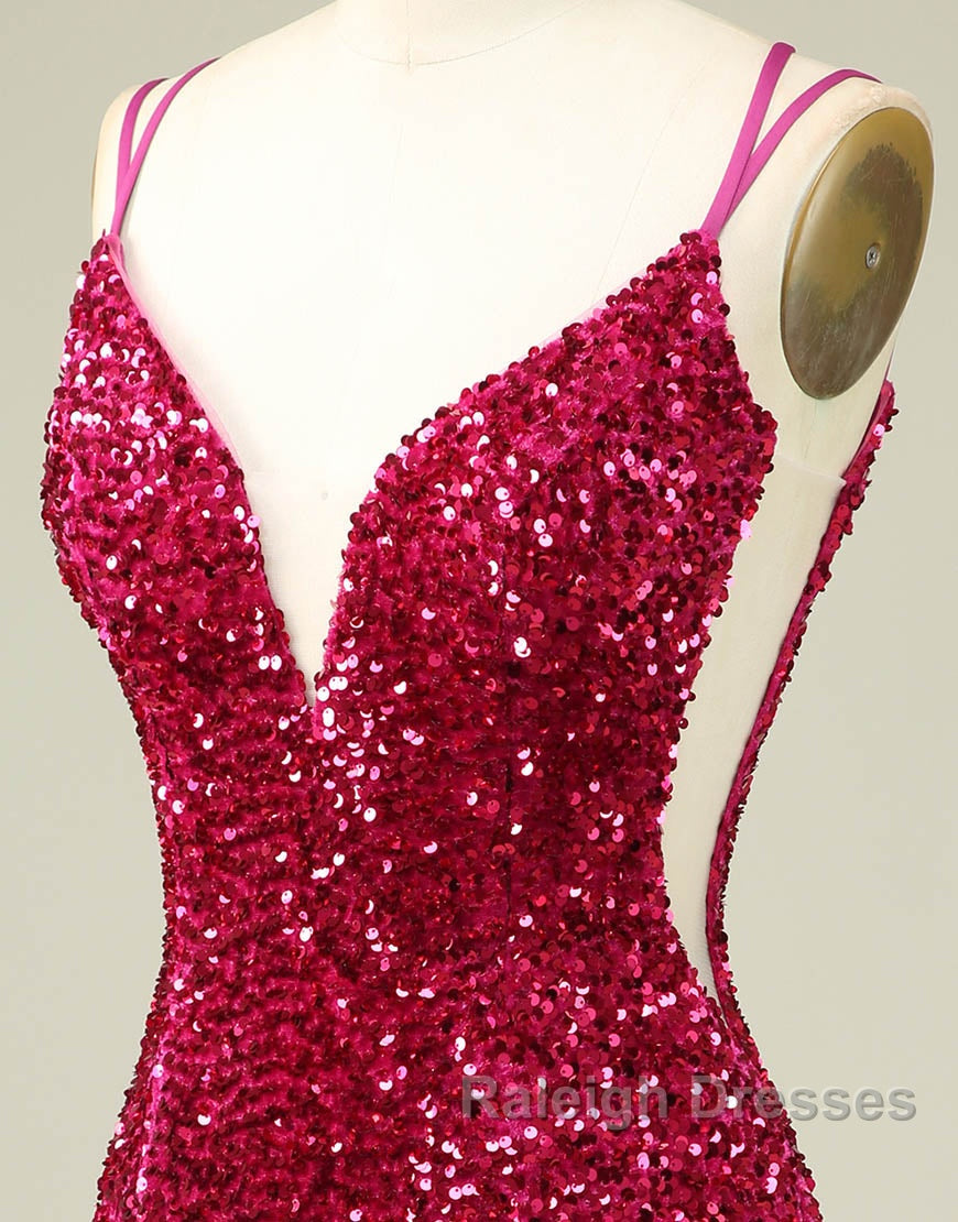 Sparkly Sequin Double Spaghetti Straps Tight Homecoming Dress