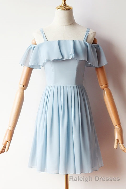 Cold Sleeves Short Blue Chiffon Homecoming Dress