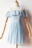 Cold Sleeves Short Blue Chiffon Homecoming Dress