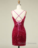 Sparkly Sequin Double Spaghetti Straps Tight Homecoming Dress