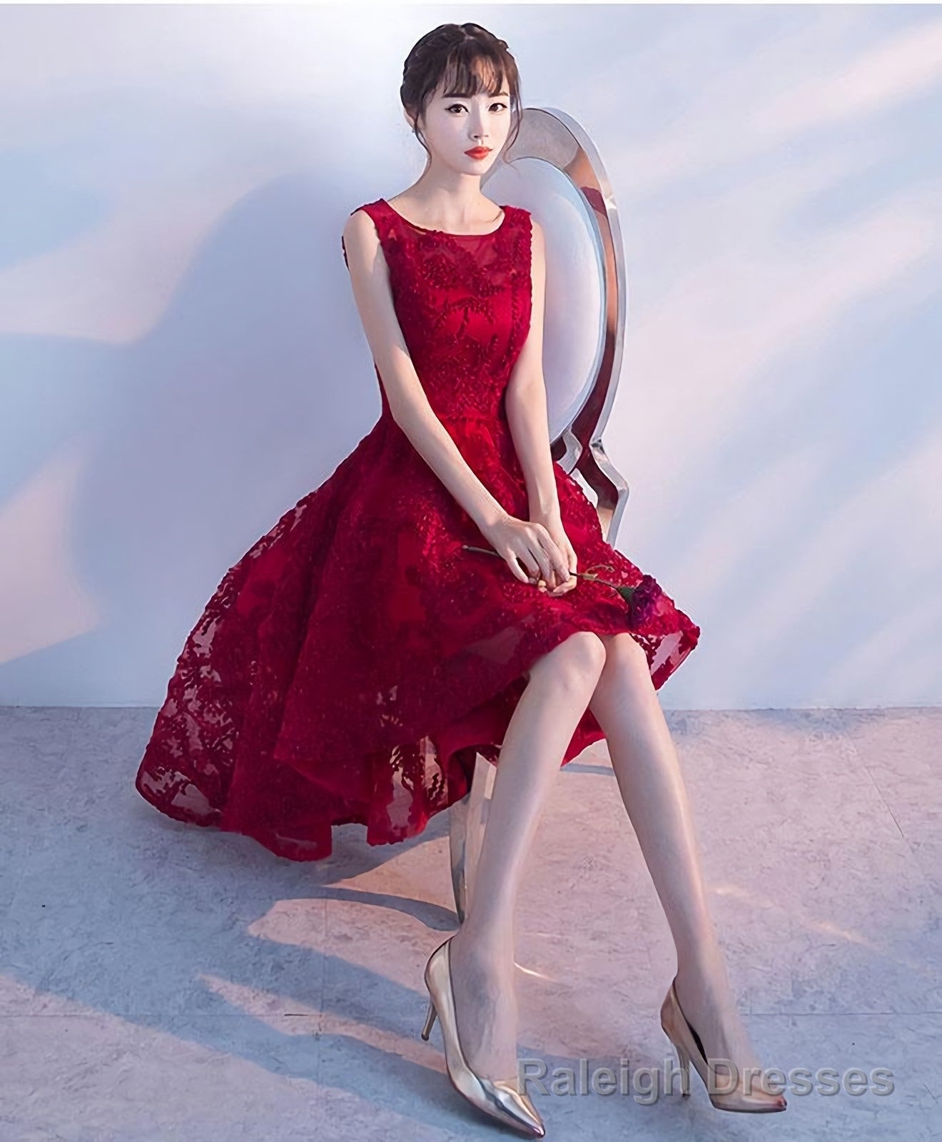 Burgundy High Low Short Prom Dress, Homecomig Dress Main image