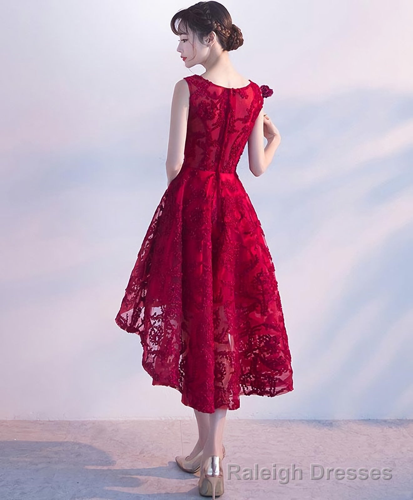 Burgundy High Low Short Prom Dress, Homecomig Dress Secondary image