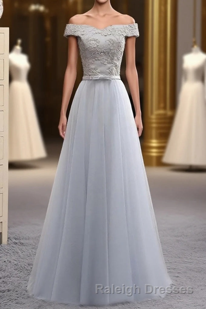 A Line Lace Tulle Off Shoulder Long Prom Dresseses Main image