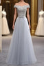 A Line Lace Tulle Off Shoulder Long Prom Dresseses