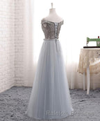 A Line Lace Tulle Off Shoulder Long Prom Dresseses