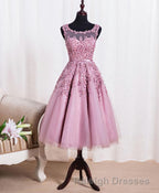 Cute Pink Lace Tulle Short Prom Dresses Pink Prom Dresses