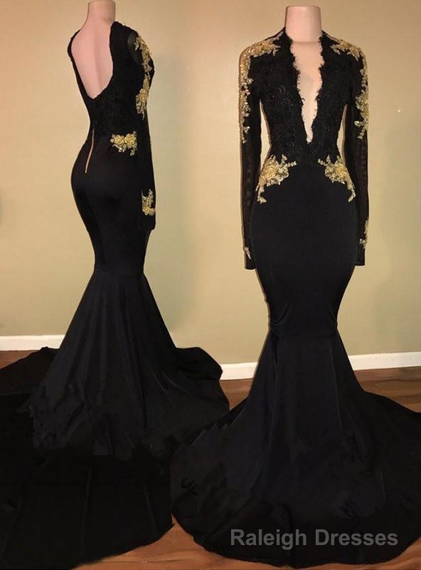 2025 Charming Long Sleeve Black V-neck Prom Dresses Main image
