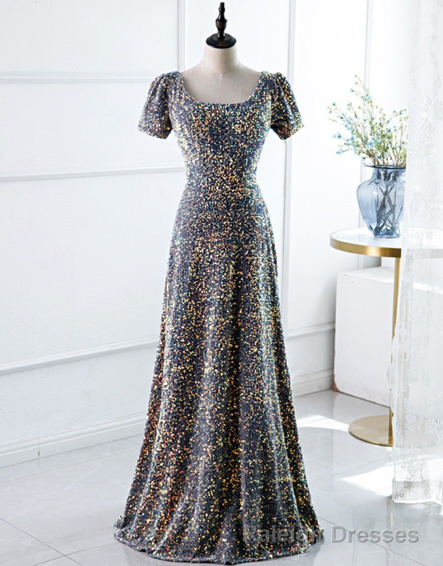A-Line Square Long Evening Dress with Sequins Main image