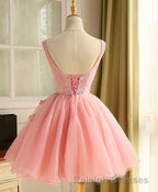 Cute A Line Pink Tulle Pearl Short Prom Dress, Homecoming Dress