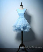 Cute Blue A Line Short Prom Dress, Blue Evening Dress