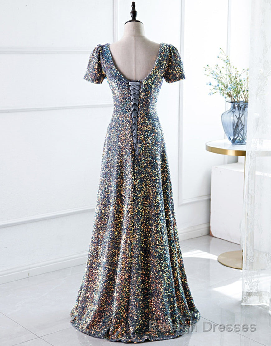 A-Line Square Long Evening Dress with Sequins