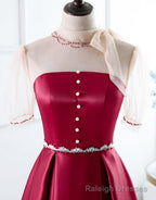 Red A Line Round-Neck Prom Dress with Beading