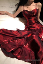 Spaghetti Strap V Neck Plain Ruffle Panel Ruched Mermaid Prom Dresses