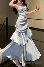 A-Line Gray Prom Dress features spaghetti straps Evening Dresses