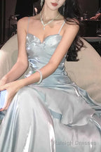 A Line Gray Prom Dress features spaghetti straps Prom Dresses