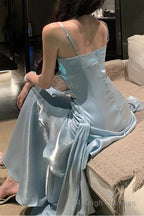 A Line Gray Prom Dress features spaghetti straps Prom Dresses