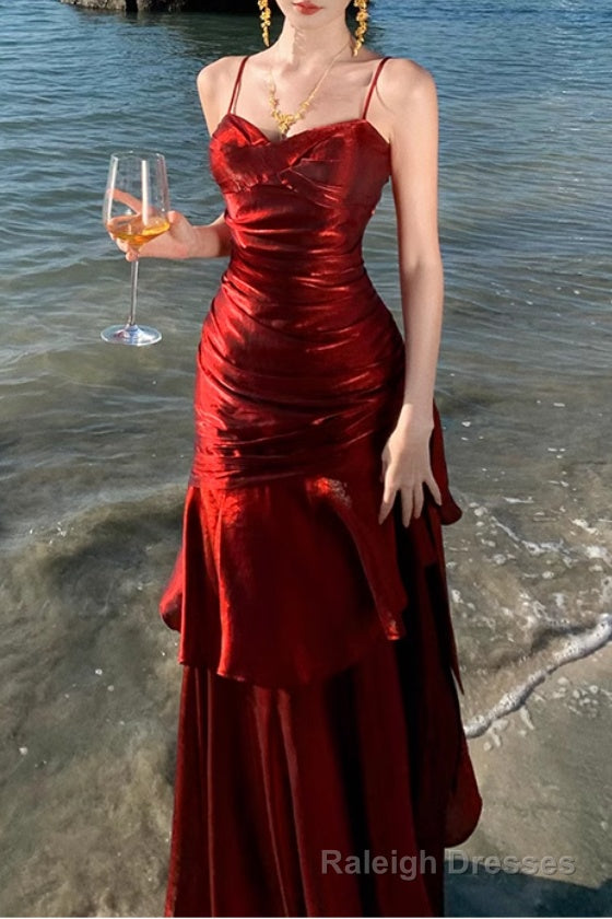 A Line Burgundy Prom Dress features spaghetti straps Prom Dresses Main image