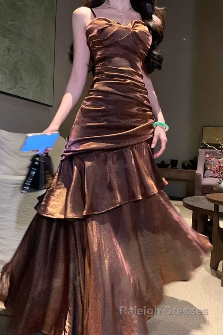 A Line Brown Prom Dress features spaghetti straps Prom Dresses Secondary image