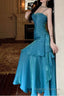 A Line Blue Prom Dress features spaghetti straps Prom Dresses