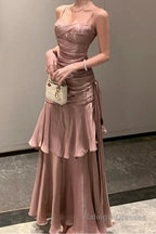 A Line Pink Prom Dress features spaghetti straps Prom Dresses