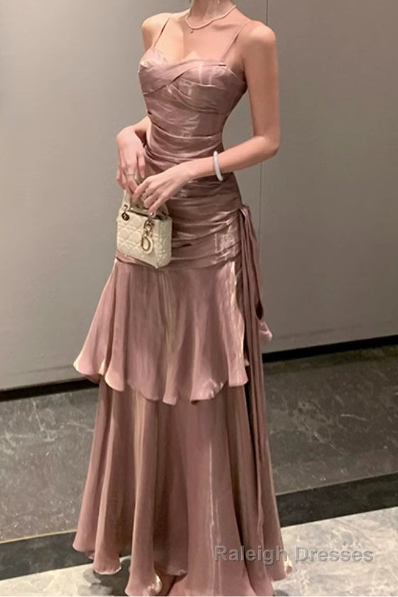 A Line Pink Prom Dress features spaghetti straps Prom Dresses