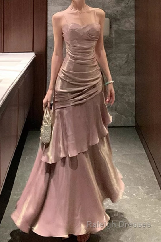 A Line Pink Prom Dress features spaghetti straps Prom Dresses Main image