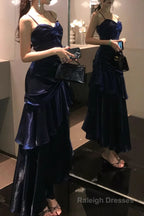 A-Line Dark Blue Prom Dress features spaghetti straps Evening Dresses